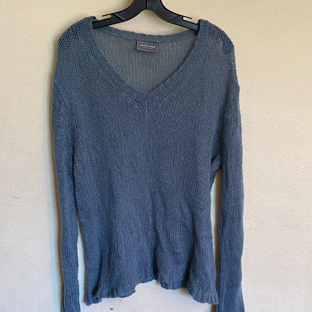 Wooden Ships V-Neck Sweater in Slate Blue